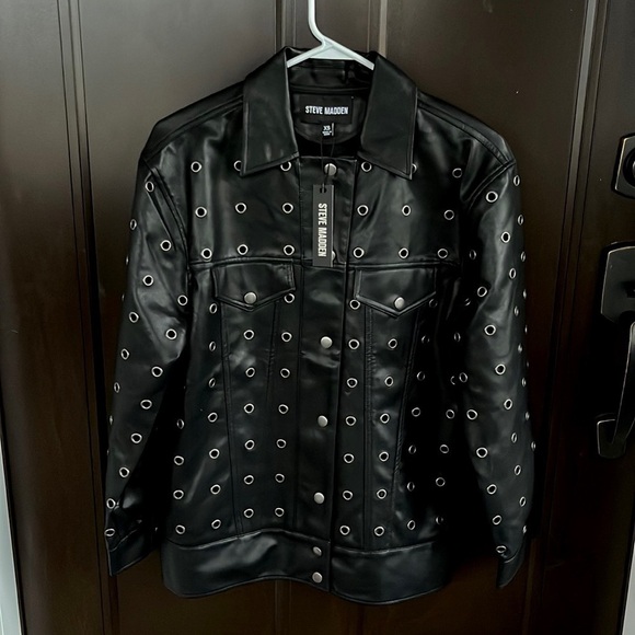 NWT Steve Madden Gabana Faux Leather Grommet Jacket Oversized XS - Picture 6 of 14